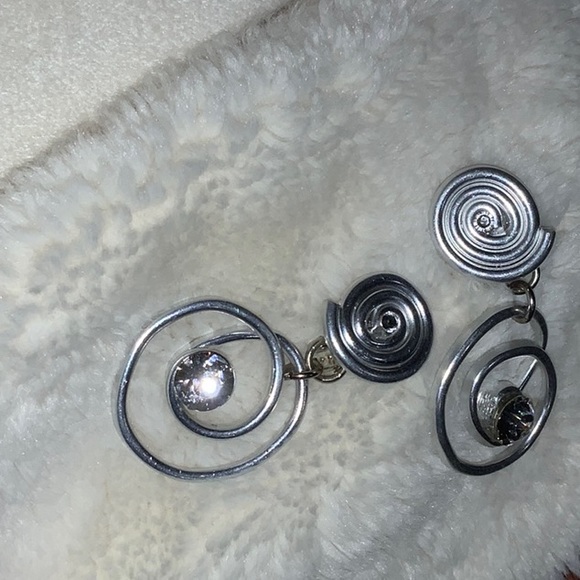 Jeff Lieb Modernist Geometric Clip Earrings Silver-Tone Metal & Clear Stone - Picture 9 of 9